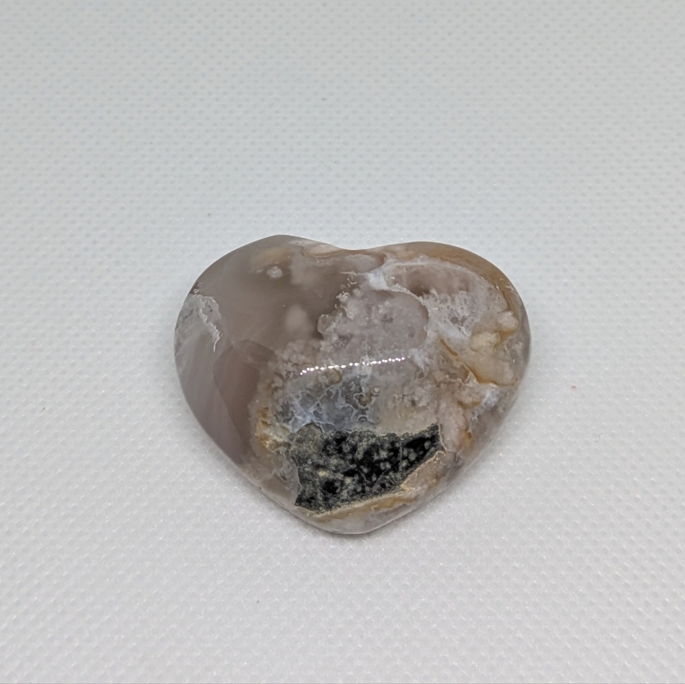 Flower Agate Crystal‎ Puffy Heart Carving -Genuine Pink Flower Agate - Picture 4 of 7